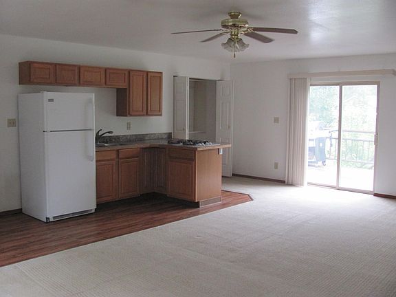 Kitchen with sliding glass doors going out to deck