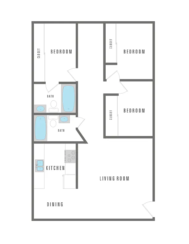 Floor plan 3 Bedroom 2 Bath