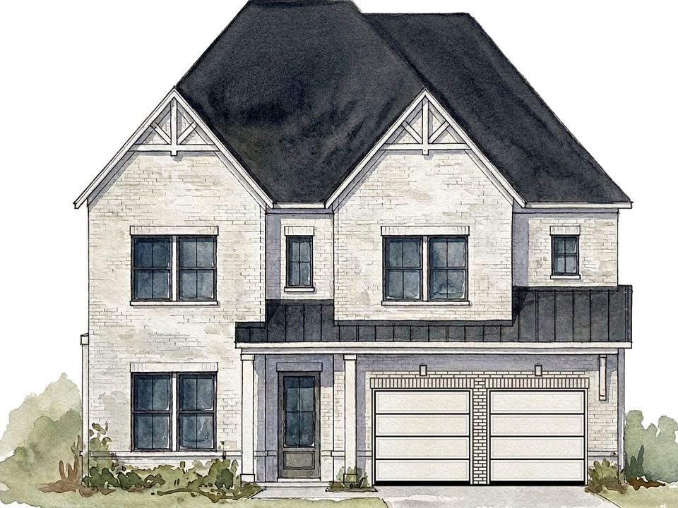 Artistic representation of the Emmeline II plan with a full painted white brick exterior and split g