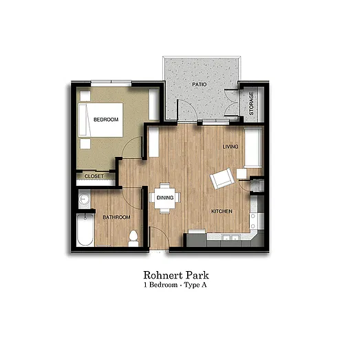 Floor plan 1 BR, 1 BA