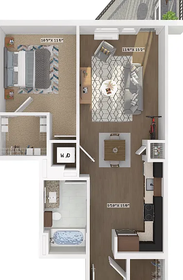 1 Bedroom 11F Floorplan Diagram