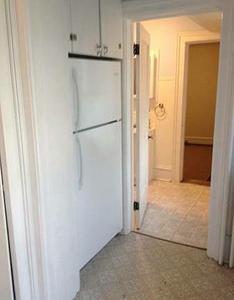 Looking from kitchen to bathroom