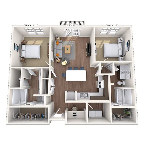 Floor plan Traditional 2x2 1043-1162 SF