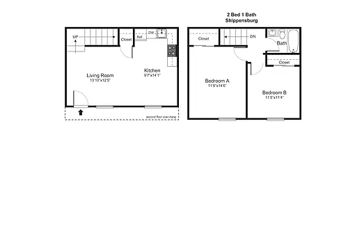 Floor plan Two Bedroom Townhome