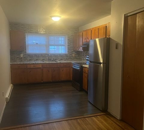Kitchen with new range and fridge