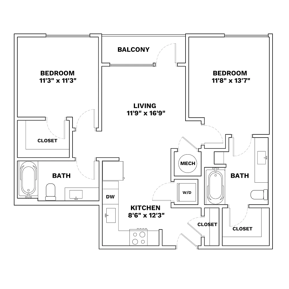 Floor plan 2x2 - 902sqft - B8 - Muse