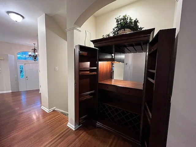 Custom built-in Bar/Buffet Cabinet in Dining Room Arched Nook, second floor