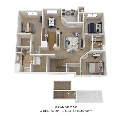 Floor plan Three Bedroom 2 Bath - 1,504 sqft
