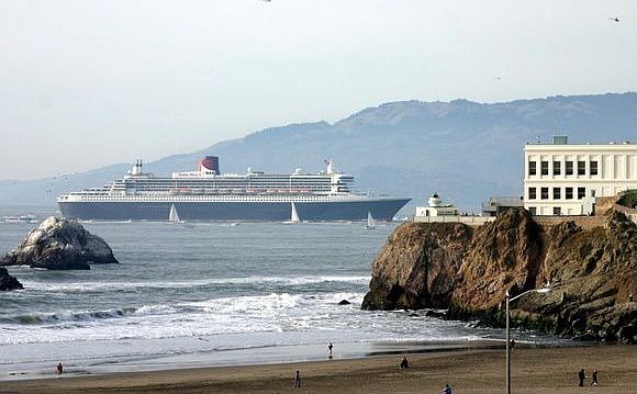 Magnificent view!  Queen Mary sailing by...