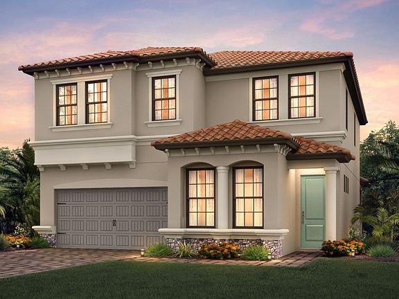 The Riverwalk, a two-story family home with a 2 car garage, shown with Home Exterior FM2B