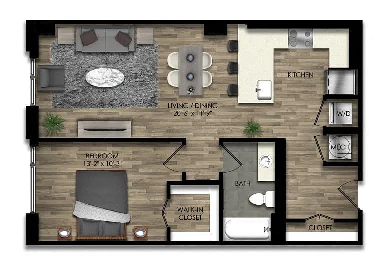 Floor plan 1 Bed/1 Bath-31W