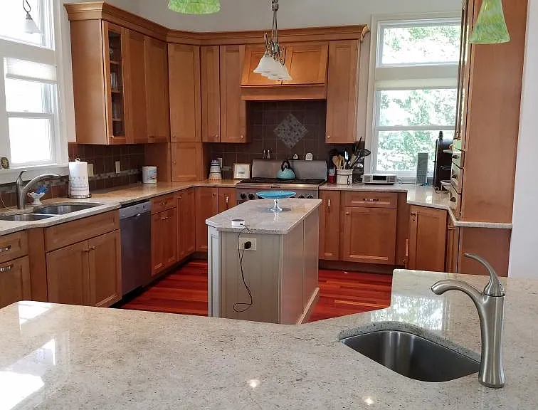 High end appliances include Subzero refrigerator, Kitchenaid 6 burner stove, microwave, Bosch dishwasher and under counter beverage refrigerator