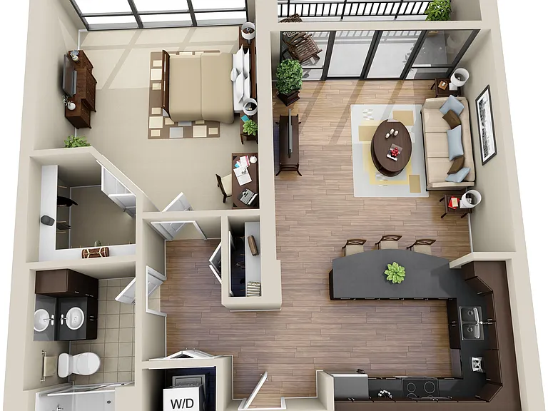 901-1000 square foot 1 bed apartment with 1 bath luxury vinyl tile floors and private balcony