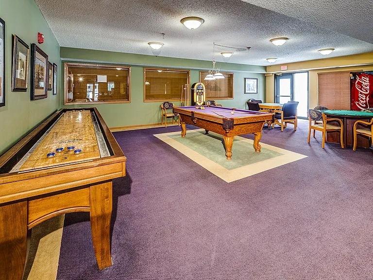 Game area, shuffle board, billiards and cards