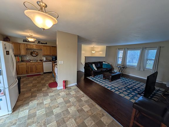Kitchen on left, living room on right