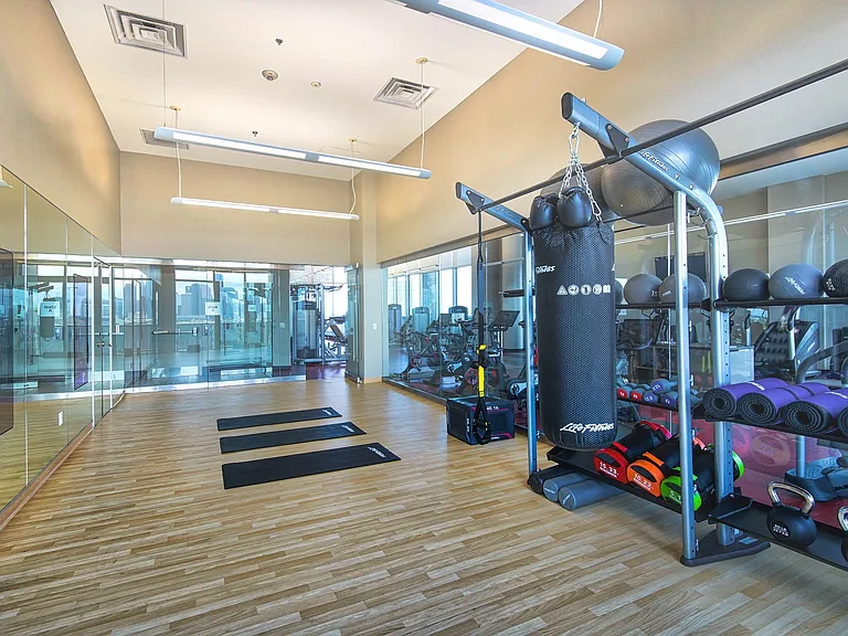 State-of-the-art fitness center offers everything you need to work out without leaving home.