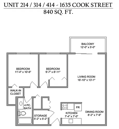 Floor plan 2 Bedroom 2 Bed 1 Bath
