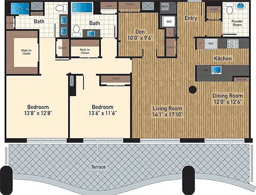 Floor plan Two Bedroom+Den PH B 1717