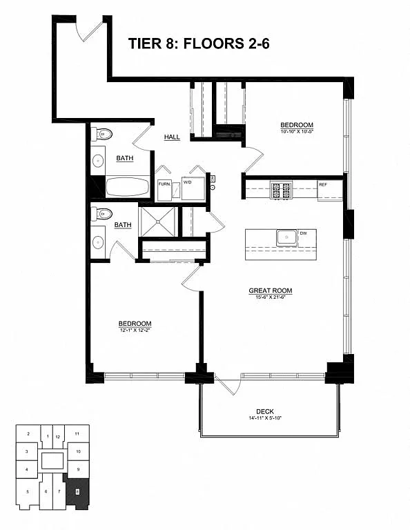 Floor plan 2 Bedroom - 2 Bathroom Tier 08