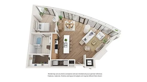 Floor plan 1 BR x 1 BA Flat - D