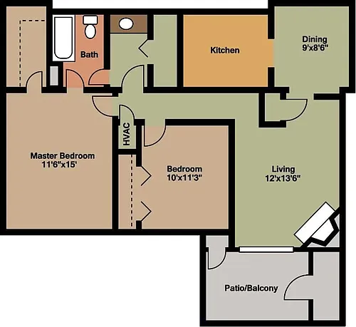 Floor plan 2 Bedroom 1 Bath