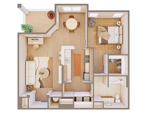 Floor plan 1 Bed 1 Bath w Deck