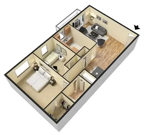 Floor plan 2 Bed 1 Bath