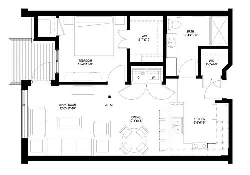 Floor plan One Bedroom - B