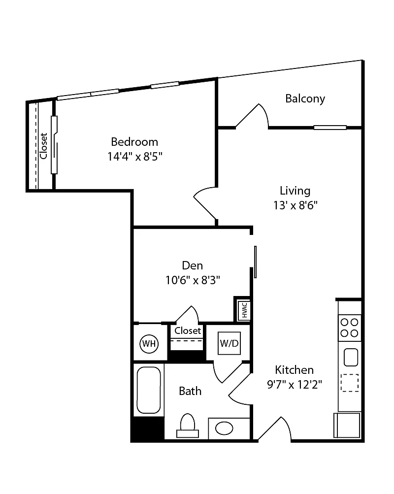 Floor plan 1 Bed/1 Bath-A16