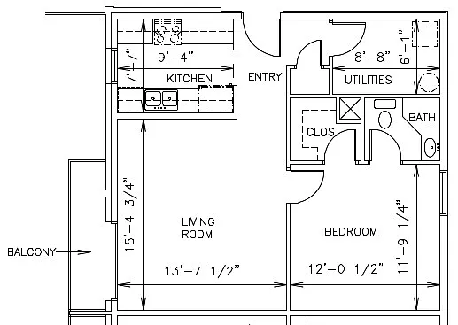 Floor plan 1 Bedroom 1 Bathroom with patio