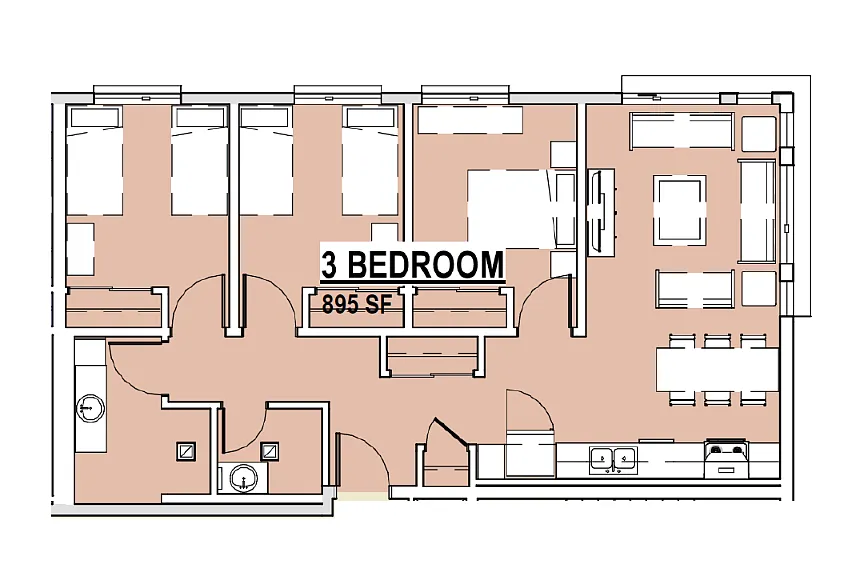 Floor plan 3 Bed 1 Bath DH