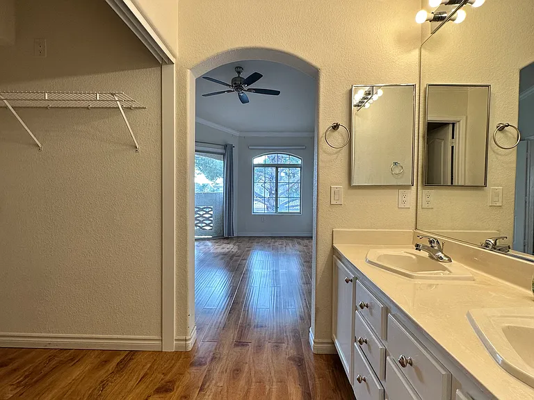 Master bathroom with dual sink.