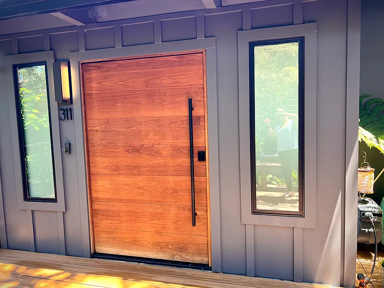 Walnut front pivot door