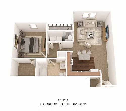 Floor plan One Bedroom- 828 sqft