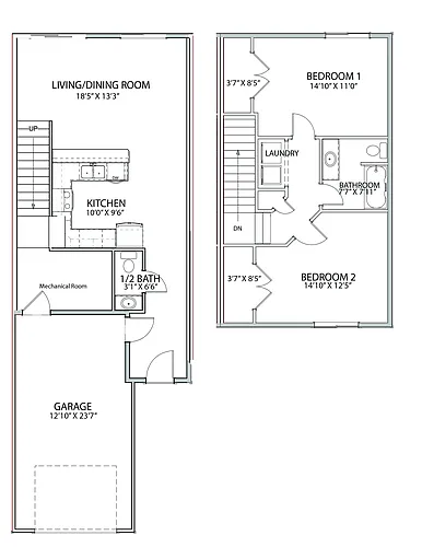Floor plan 2 Bedroom with Garage
