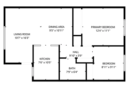 Floor plan 2 Bed, 1 Bath