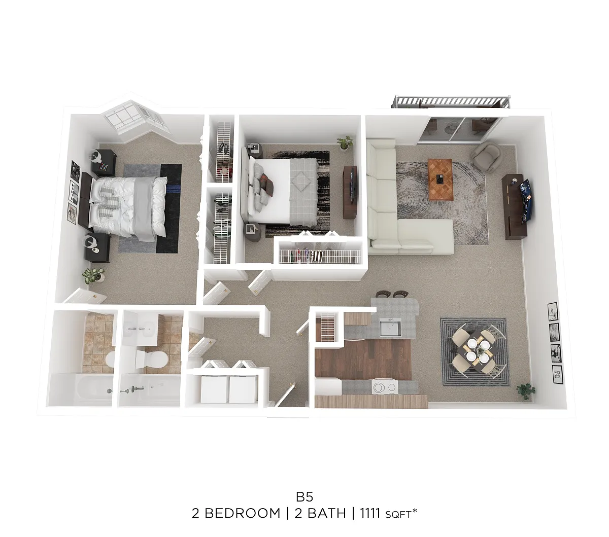 Floor plan Two Bed Two Bath 1111 Sqft