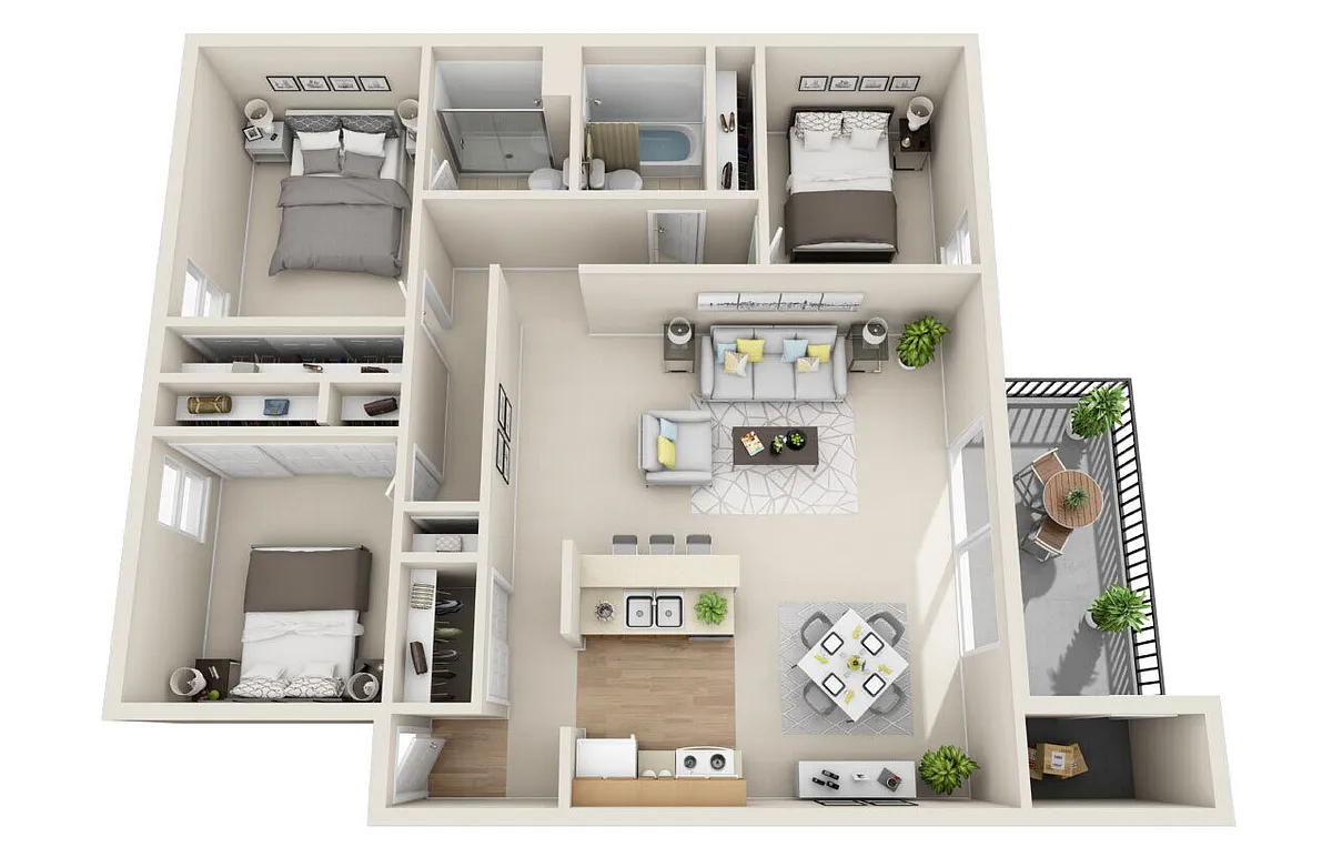 Floor plan Three Bedrooms, Two Bath