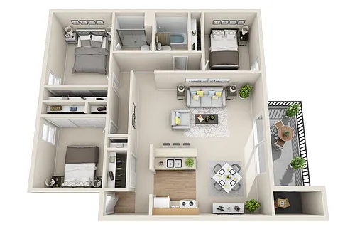 Floor plan Three Bedrooms, Two Bath