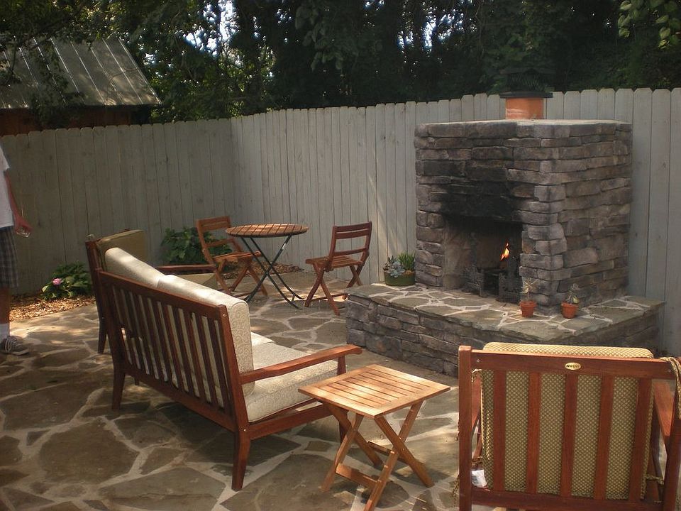 Newly done backyard with fireplace