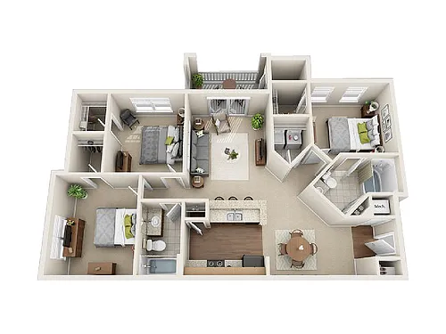 Floor plan 3 Bed, 2 Bath A