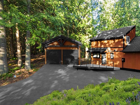 Privacy and seclusion on a double lot with extra parking. This is a virtual rendering of the exterior.  >