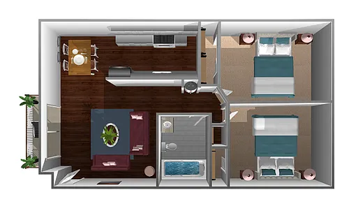 Floor plan 2 Bed 1 Bath - Plan A