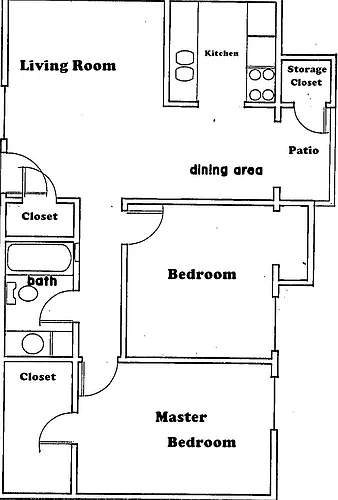Floor plan 2BD, 1BTH CR