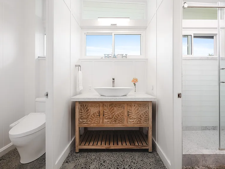 Newly renovated bathroom with walk-in shower