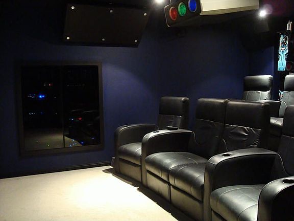 Movie theater component cabinet and seats