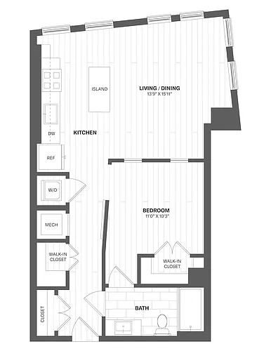 Floor plan 1D1 - 1 Bed/1 Bath