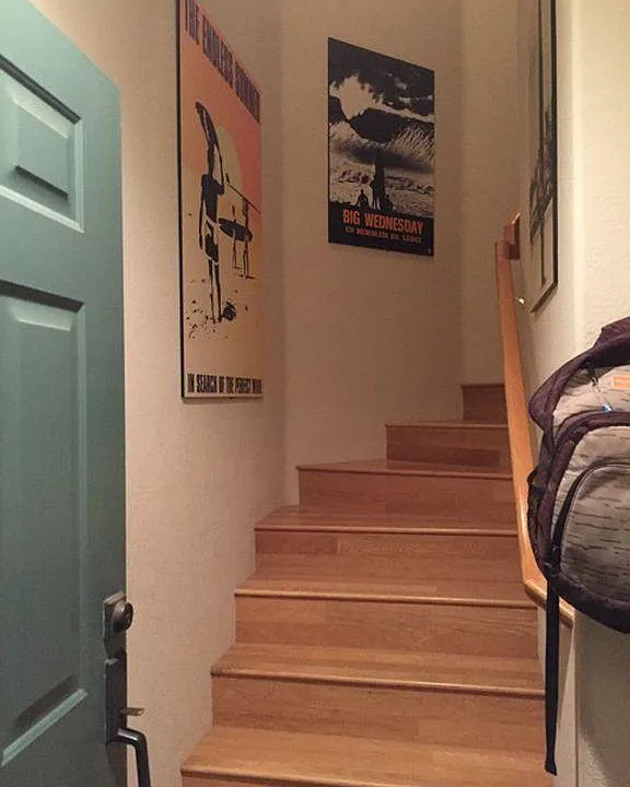 Harwood floors in the main area and stairs.