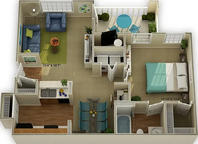 The Oakwood One Bedroom Floor Plan The Oakwood One Bedroom Floor Plan
