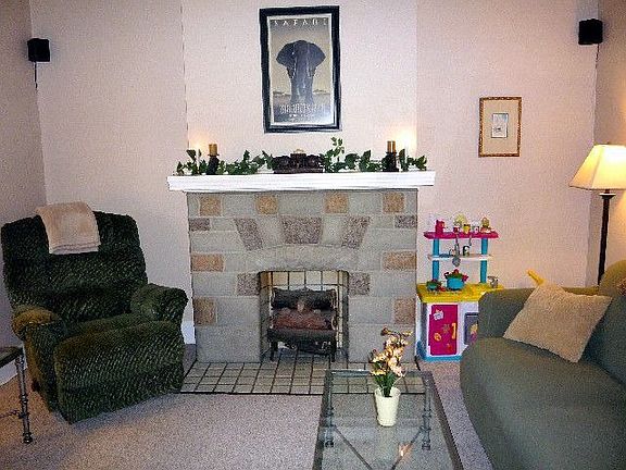 Living Room with Decorative Fireplace
